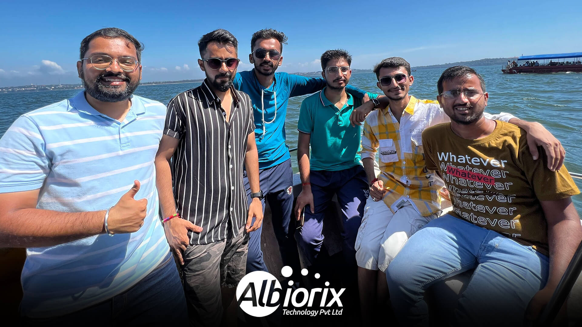 albiorix team enjoying boating in goa ocean