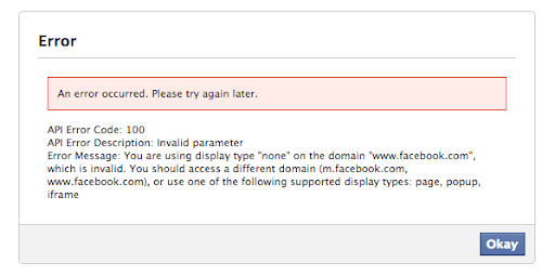 Facebook error message