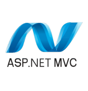 ASP.NET MVC logo featuring a blue ribbon-like emblem above the text 'ASP.NET MVC'.